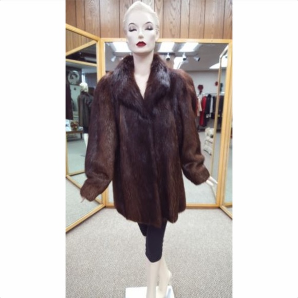 Natural Brown Long Hair Beaver Fur 32” Jacket - Picture 1 of 4